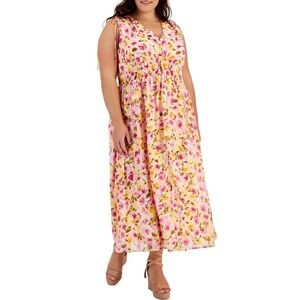 INC International Concepts Floral Maxi Dress Tie Strap Sleeveless‎ Plus Size 16W